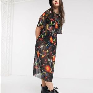 ASOS Mesh Midi Smock Dress in Fire Comic Print